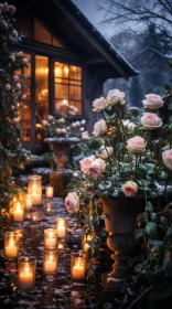 Romantic Candlelit Side Yard with Roses | Snow Scenes | Cabincore