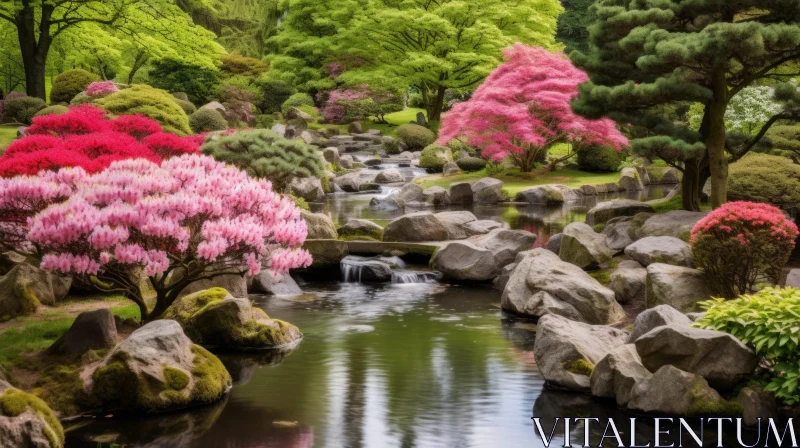 Tranquil Japanese Garden with Colorful Flowers | UHD Image AI Image