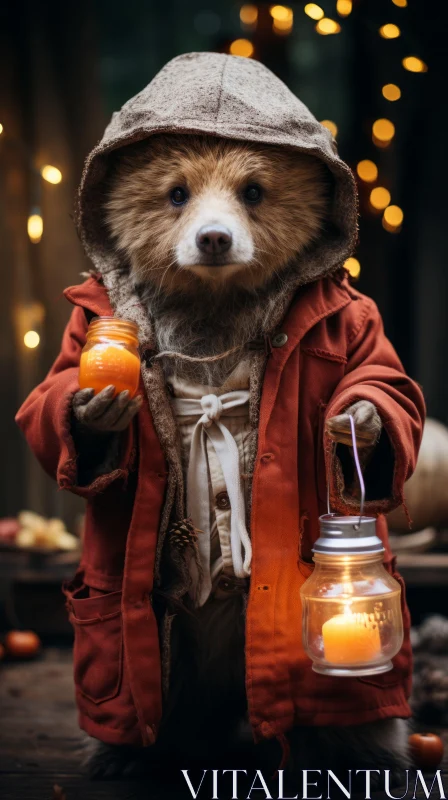 Urban Culture Meets Nature: Brown Bear with Candle AI Image