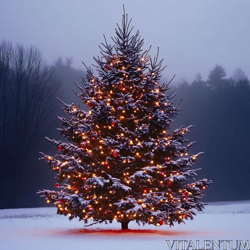 AI ART Festive Christmas Tree in Snowy Landscape