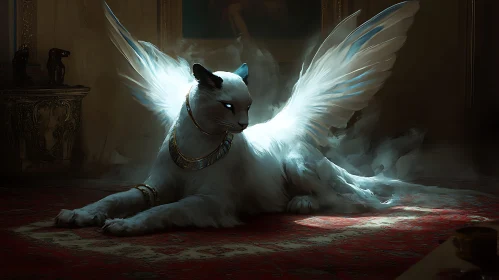 Ethereal Winged Cat with Glowing Eyes