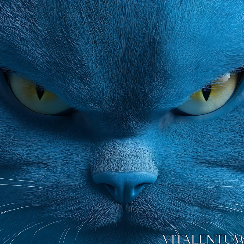 Blue Cat Close-Up with Piercing Yellow Eyes AI Image