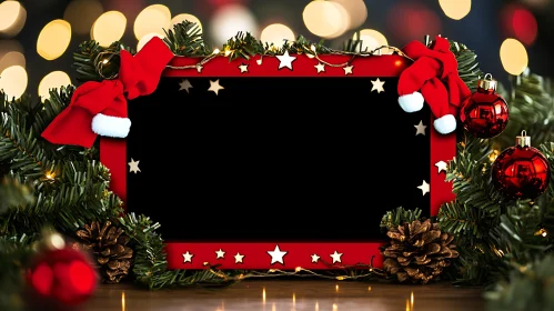 Christmas Frame with Santa Hats and Pine Garlands