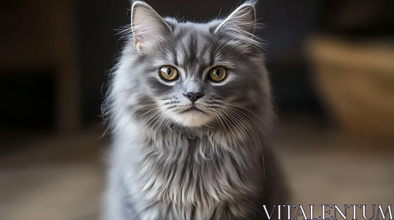 Regal Feline with Grey Fur and Intense Gaze AI Image