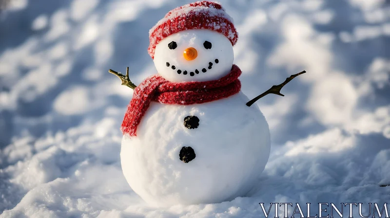 Cute Snowman in Snowy Background AI Image