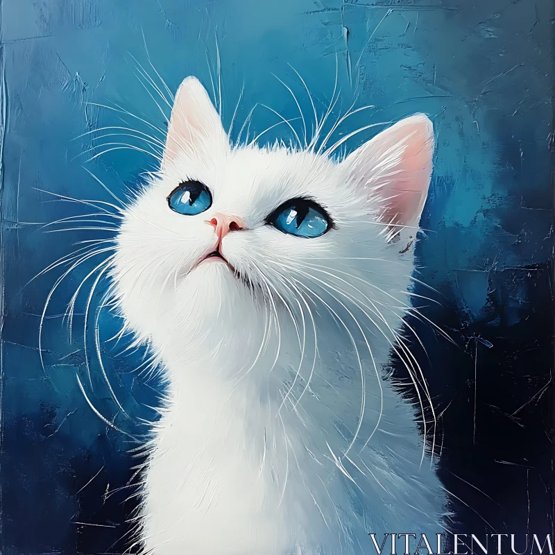 AI ART Blue-eyed White Cat Art