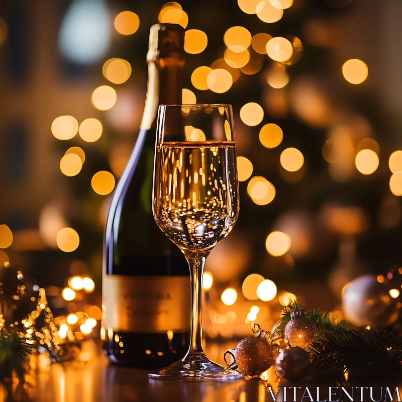 Holiday Toast with Champagne and Festive Lights AI Image