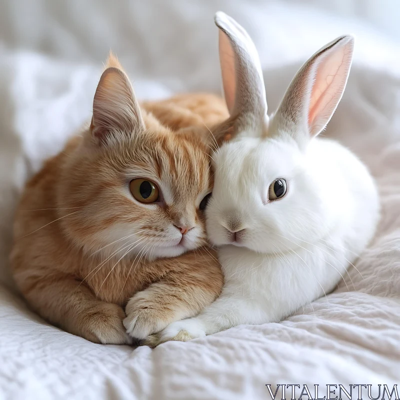 Companionship of Cat and Rabbit AI Image