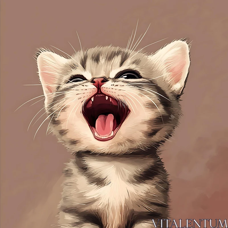 AI ART Cute Yawning Kitten Illustration