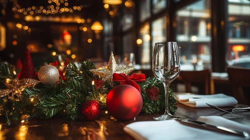 Holiday Decorated Table with Soft Lighting