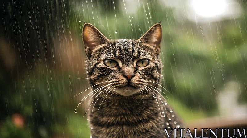 Tabby Cat in the Rain AI Image