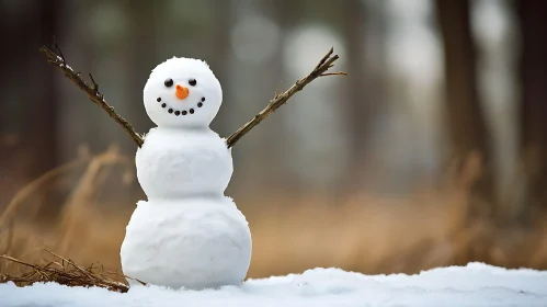 Joyous Snowman Amid Snowy Forest