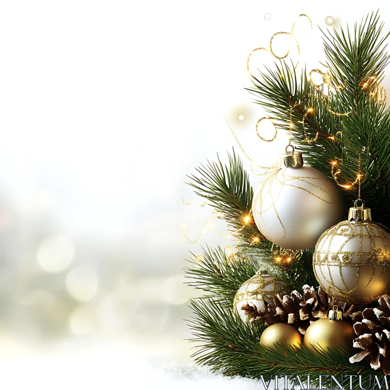 Festive Christmas Tree with Golden Decorations AI Image