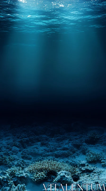 Tranquil Ocean Floor Illuminated by Light Beams AI Image