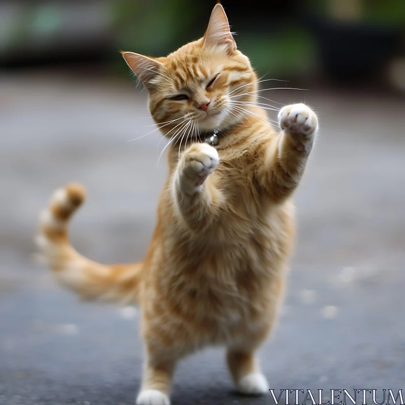 Adorable Ginger Cat Standing and Playing AI Image