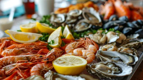 Exquisite Seafood Platter: Fresh Oysters, Shrimp, and Lobster