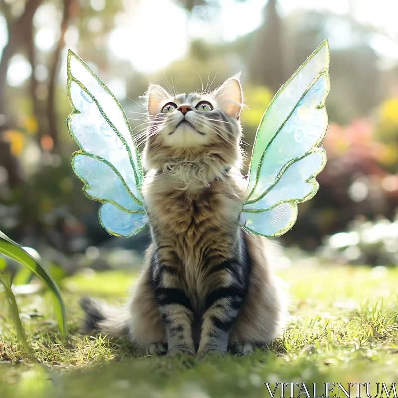 Fairy Cat in Sunny Garden AI Image