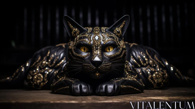 AI ART Golden-Eyed Black Cat - Intricate 3D Rendering