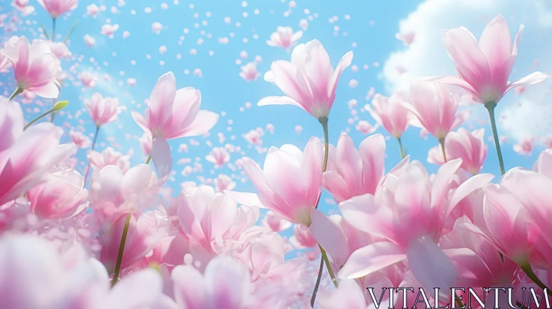 Graceful Pink Flowers Floating in the Air - Hyper-Realistic Rendering AI Image