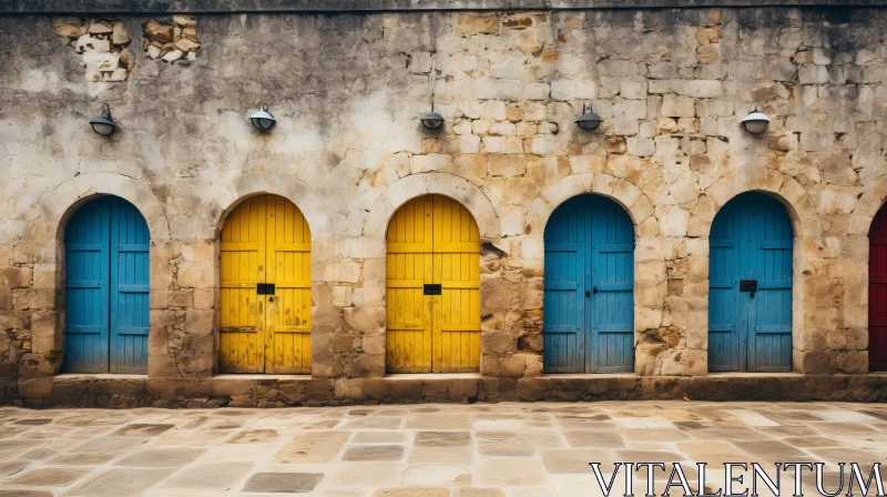 Stone Wall Doors - Colorful Entrance Design AI Image