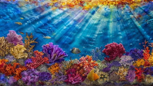 Vibrant Coral Reef and Colorful Fish in Underwater Scene