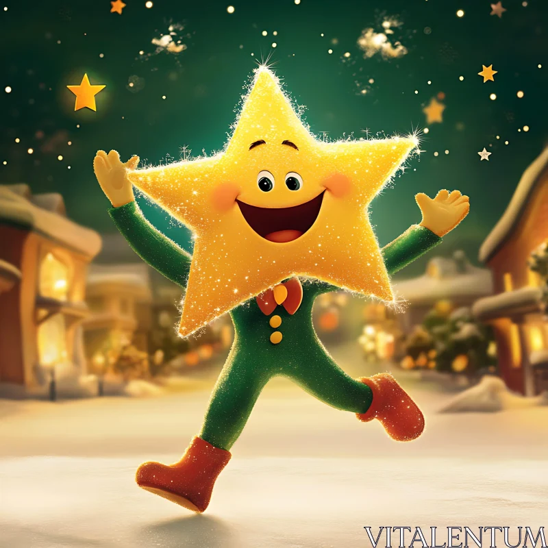 Cheerful Animated Star Dancing in Winter Wonderland AI Image