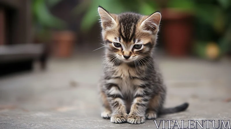 Close-Up of Cute Kitten Outdoors AI Image