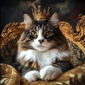 Regal Cat Portrait with Crown in Luxurious Setting