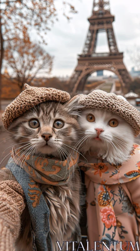 AI ART Stylish Feline Duo at Eiffel Tower