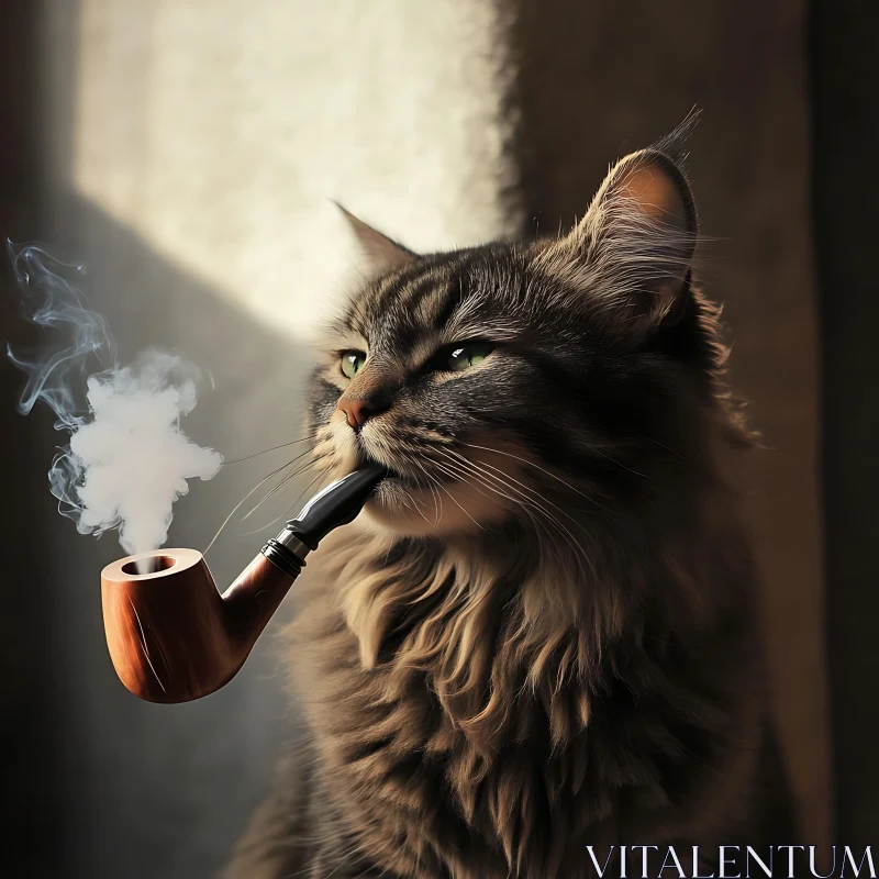 Whimsical Cat with Pipe AI Image