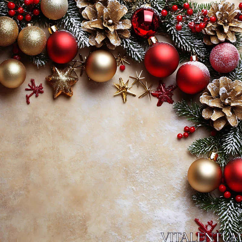 Festive Holiday Ornaments and Pine Cones AI Image