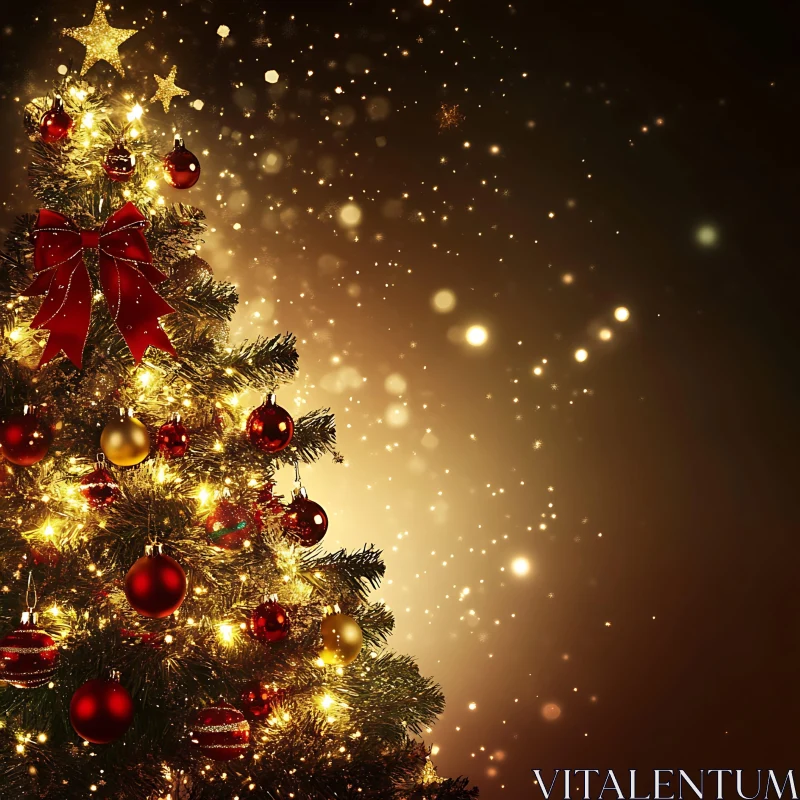 Festive Christmas Tree with Ornaments and Lights AI Image