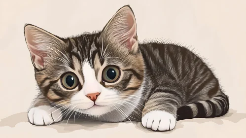 Cute Brown and White Kitten Drawing