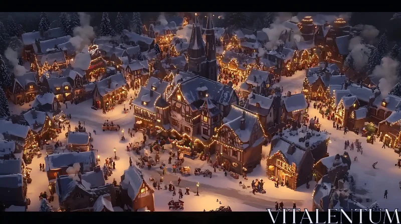 AI ART Festive Winter Village Night Scene