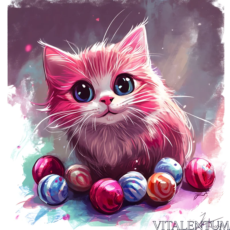 Cute Fluffy Kitten in Playful Setting AI Image