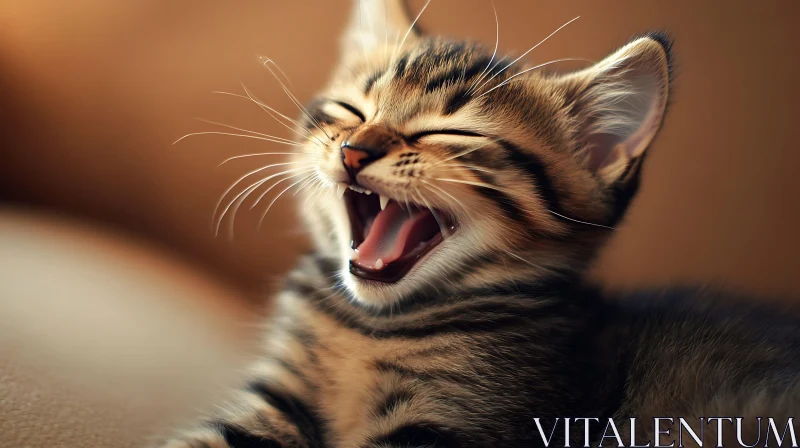 Cute Tabby Kitten Yawning Photograph AI Image