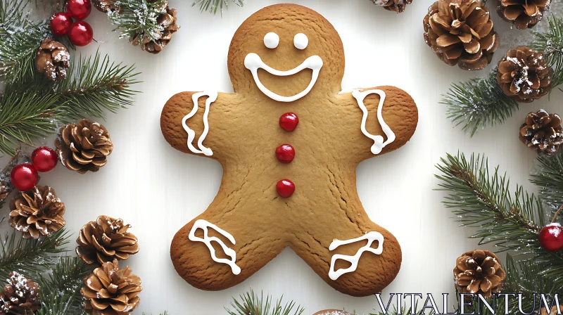 Christmas Gingerbread Man Decorated with Holiday Elements AI Image