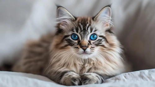 Fluffy Cat with Blue Eyes Portrait