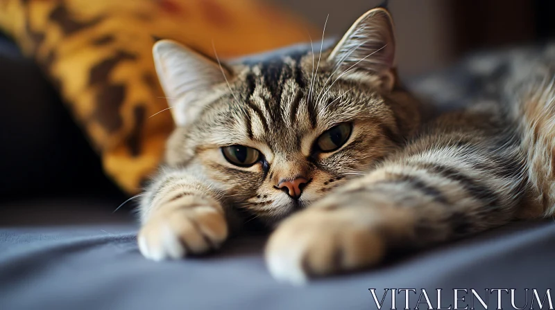 Relaxed Domestic Cat with Striped Fur AI Image