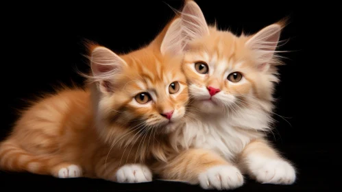 Adorable Ginger Kittens - Best Friends on Black Background