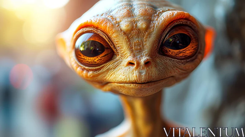 Alien Closeup Portrait - Curious Expression in Blurry Background AI Image