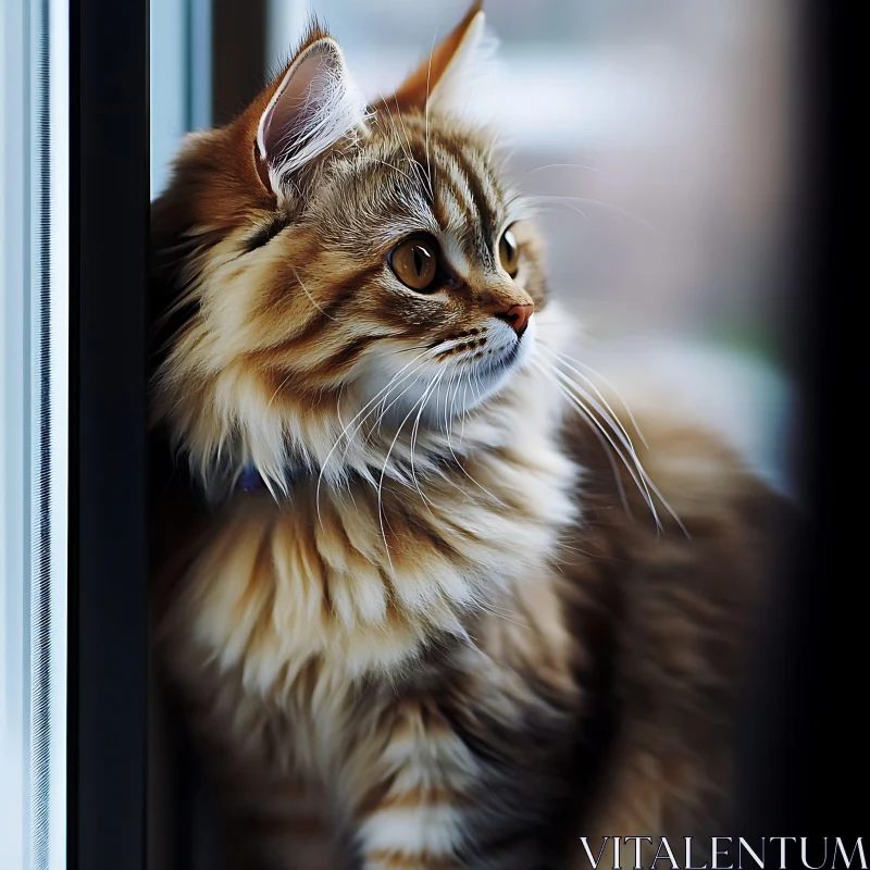 Portrait of a Fluffy Golden-eyed Tabby Cat AI Image