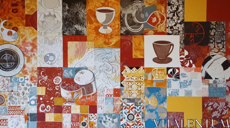 Ceramic Tile Mural: A Captivating Coffee-themed Artwork AI Image