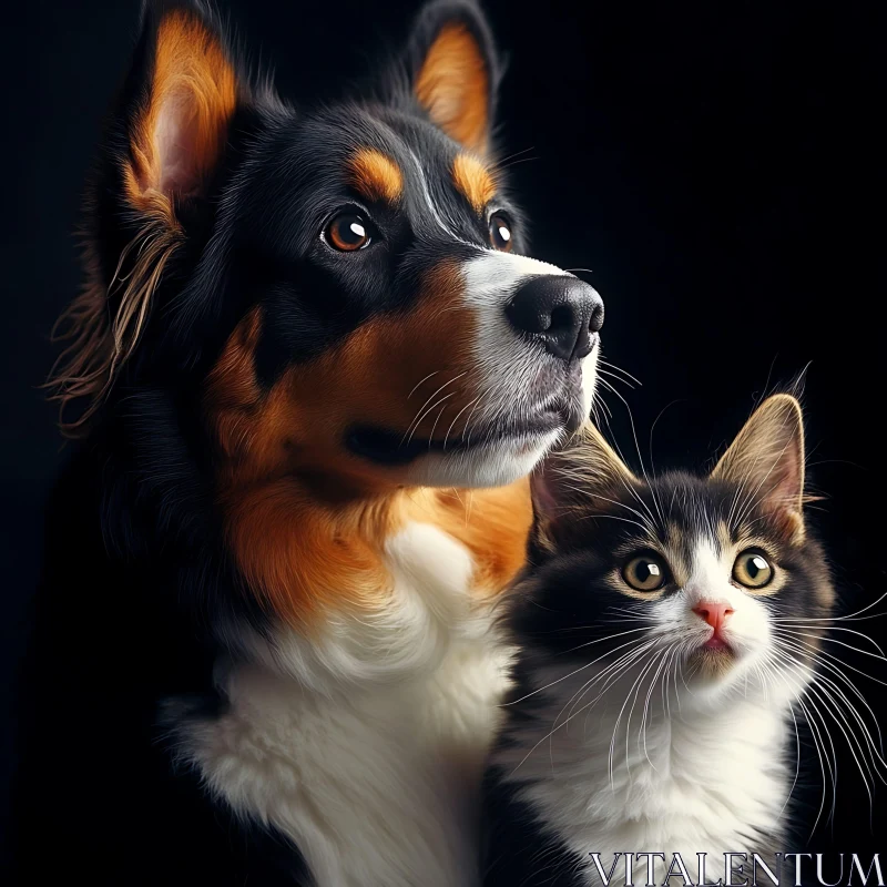 Dog and Cat Close-Up Portrait AI Image