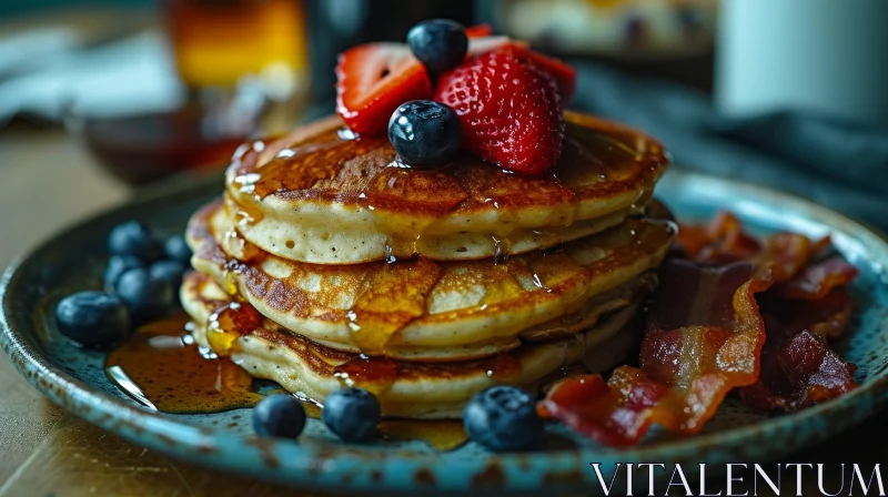 Delicious Breakfast of Pancakes, Bacon, and Berries AI Image
