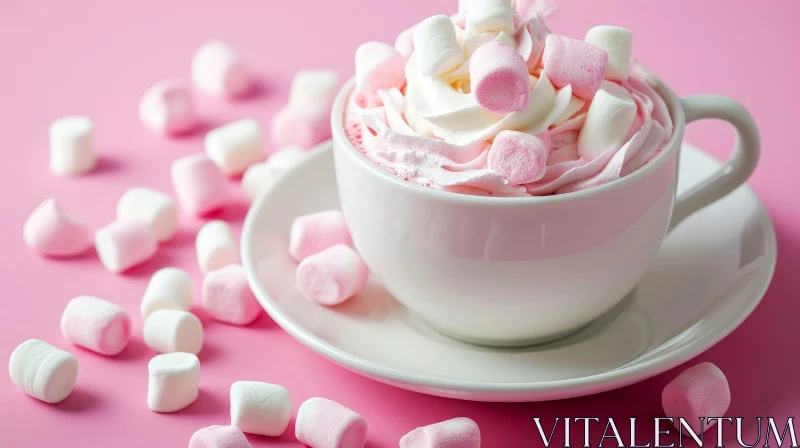 Delicious Hot Chocolate with Whipped Cream and Pink Marshmallows AI Image