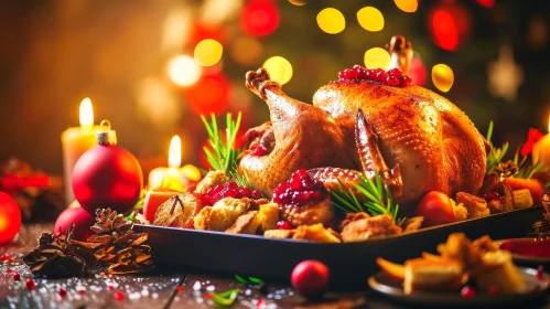 Delicious Roasted Turkey with Festive Decorations | Holiday Feast