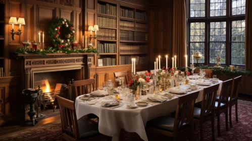 Elegant Dining Room: Festive Atmosphere and Classic Academia