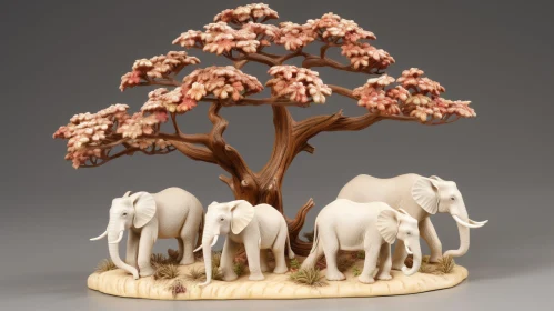 Elephant Sculpture Under Tree - Artistic Sculpture Photo