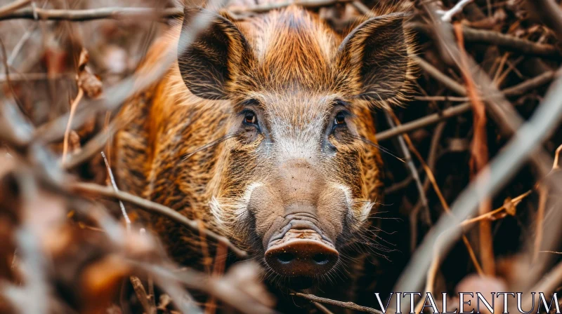 Majestic Wild Boar Concealed in Bushes | Captivating Wildlife Photography AI Image